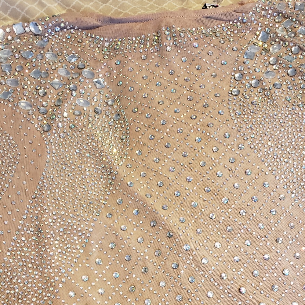 Long Sleeve Open Back Iridescent Rhinestone Dress